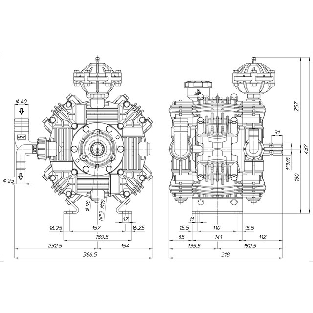 Pompe Pulverisateur Basse Pression Zeta 170 4 Pistons 170 L/MIN 20 BAR Arbre Simple 1"3/8 6C référence fournisseur
